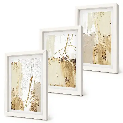 Photo frame wall with abstract patterns in shades of beige and white