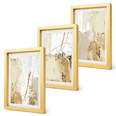 Photo frame wall with abstract patterns in shades of beige and white