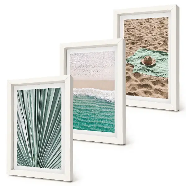Summer beach holiday scenery triptych framed wall art set