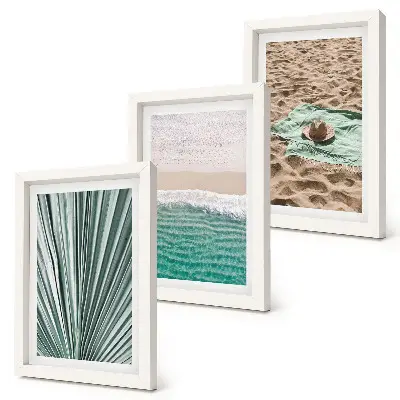 Summer beach holiday scenery triptych framed wall art set