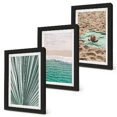 Summer beach holiday scenery triptych framed wall art set