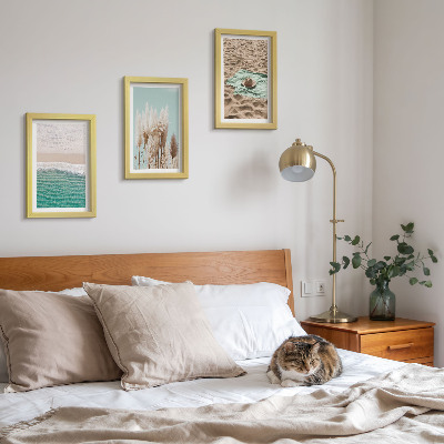 3-piece wall art set Beach, waves, grass, hat, sand, relaxation, nature