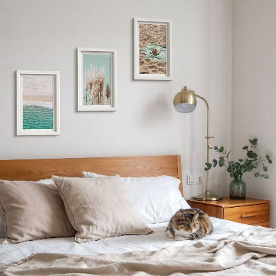 3-piece wall art set Beach, waves, grass, hat, sand, relaxation, nature