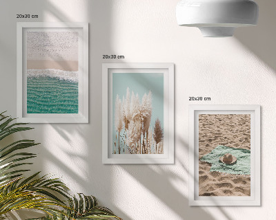 3-piece wall art set Beach, waves, grass, hat, sand, relaxation, nature