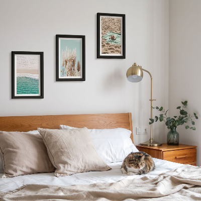 3-piece wall art set Beach, waves, grass, hat, sand, relaxation, nature