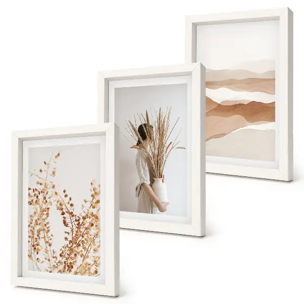 Photo frame wall gallery set with rustic boho abstract plant motifs