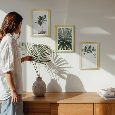 3-piece wall art set Green plants in a minimalist style