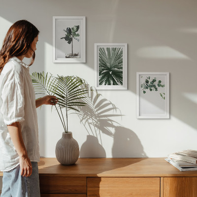 3-piece wall art set Green plants in a minimalist style