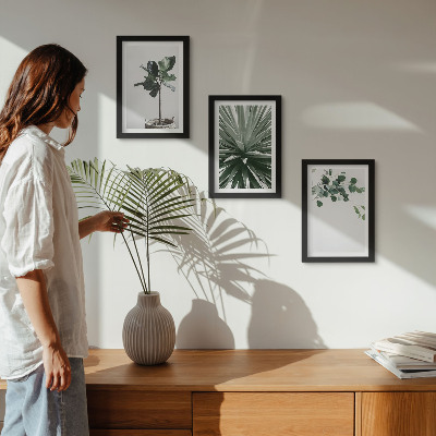 3-piece wall art set Green plants in a minimalist style