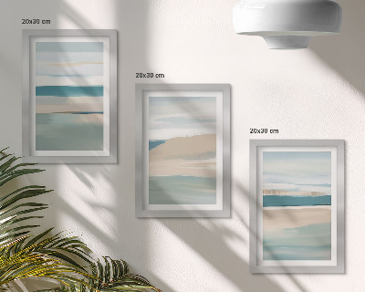 Framed triptych Abstract landscapes in shades of blue and beige