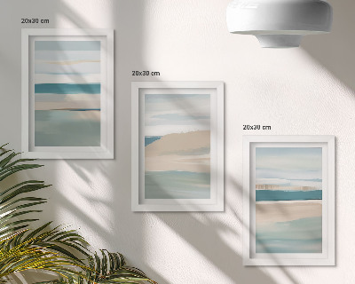 Framed triptych Abstract landscapes in shades of blue and beige
