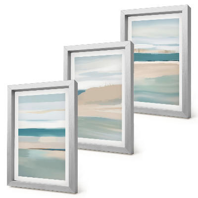 Framed triptych Abstract landscapes in shades of blue and beige