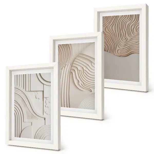 3-piece abstract wall art set in shades of beige and white