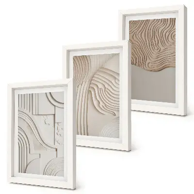 3-piece abstract wall art set in shades of beige and white