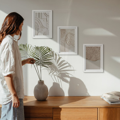 3-piece wall art set Abstract patterns in shades of beige and white