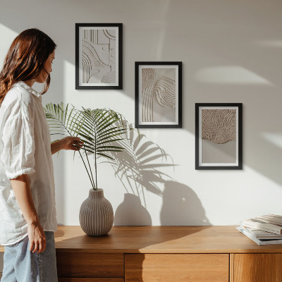 3-piece wall art set Abstract patterns in shades of beige and white