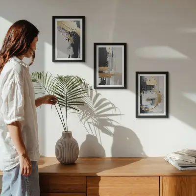 Photo frame wall black and white abstract painting compositions
