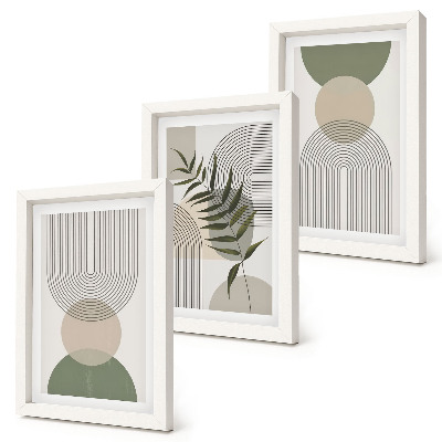 Framed triptych Abstract shapes in shades of green and beige