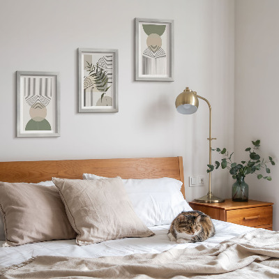 Framed triptych Abstract shapes in shades of green and beige