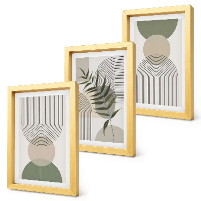 Framed triptych Abstract shapes in shades of green and beige