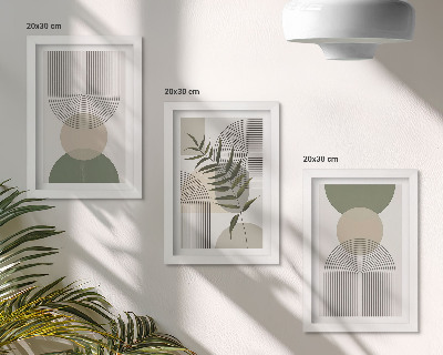 Framed triptych Abstract shapes in shades of green and beige