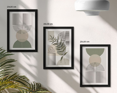 Framed triptych Abstract shapes in shades of green and beige