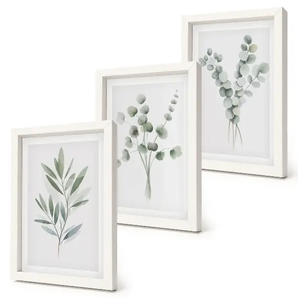3-Piece wall art set with green and gray plant patterns