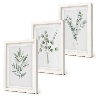 3-piece wall art set Plant patterns in shades of green and gray