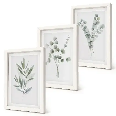 3-Piece wall art set with green and gray plant patterns