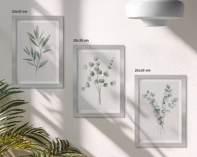3-piece wall art set Plant patterns in shades of green and gray
