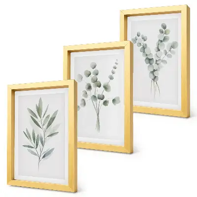 3-Piece wall art set with green and gray plant patterns