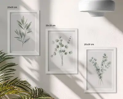 3-Piece wall art set with green and gray plant patterns