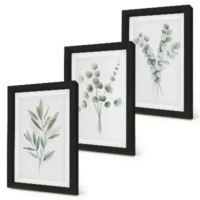3-Piece wall art set with green and gray plant patterns
