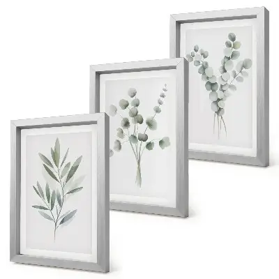 3-Piece wall art set with green and gray plant patterns