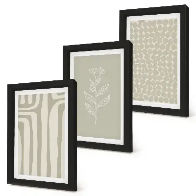 Photo frame wall gallery set with plant and geometric patterns in subdued colors