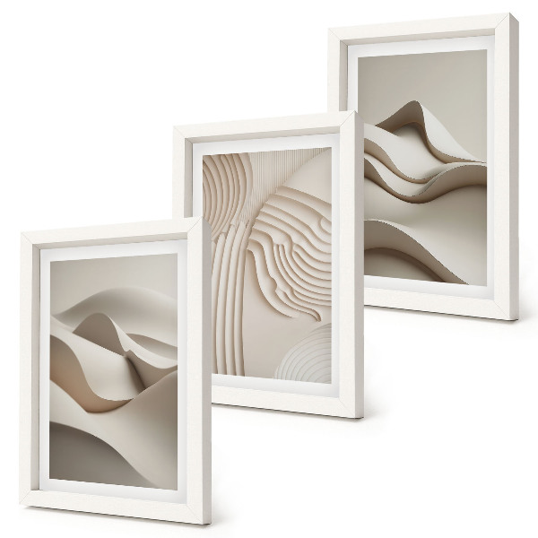 Framed triptych Abstract waves and structures in shades of beige