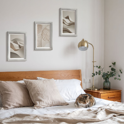 Framed triptych Abstract waves and structures in shades of beige