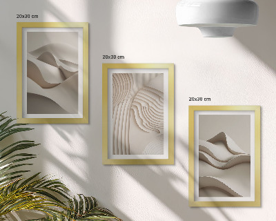 Framed triptych Abstract waves and structures in shades of beige