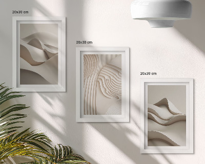 Framed triptych Abstract waves and structures in shades of beige