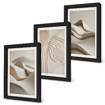 Framed triptych Abstract waves and structures in shades of beige