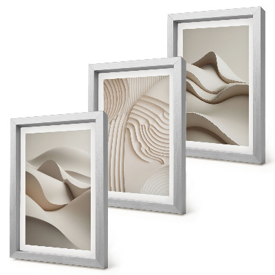 Framed triptych Abstract waves and structures in shades of beige