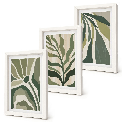 3-piece wall art set Painted leaf illustrations in shades of green
