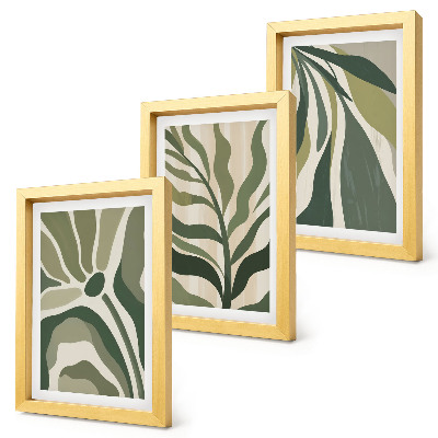 3-piece wall art set Painted leaf illustrations in shades of green
