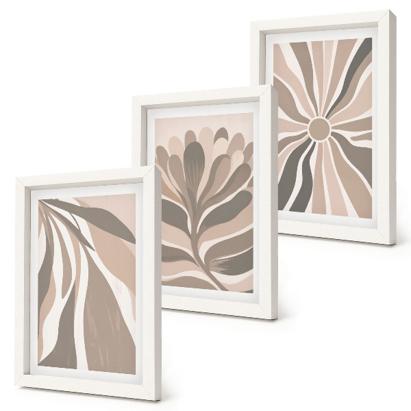 Framed triptych Abstract plant patterns in shades of beige and brown