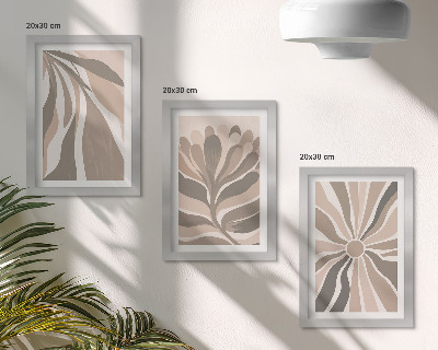 Framed triptych Abstract plant patterns in shades of beige and brown
