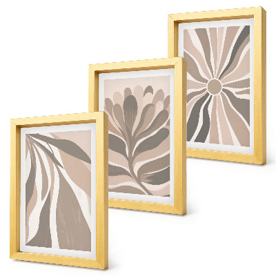Framed triptych Abstract plant patterns in shades of beige and brown