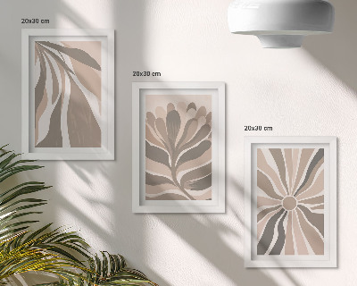 Framed triptych Abstract plant patterns in shades of beige and brown