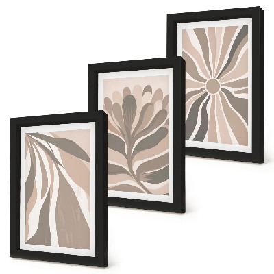 Framed triptych Abstract plant patterns in shades of beige and brown