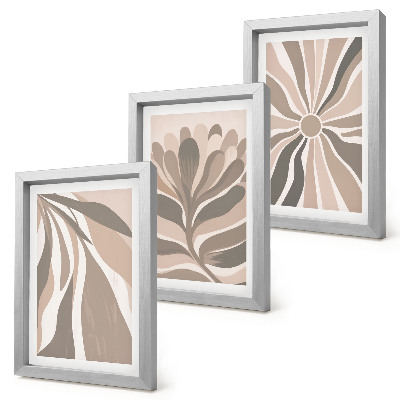 Framed triptych Abstract plant patterns in shades of beige and brown