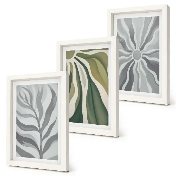 3-piece wall art set featuring plant patterns in shades of green and gray